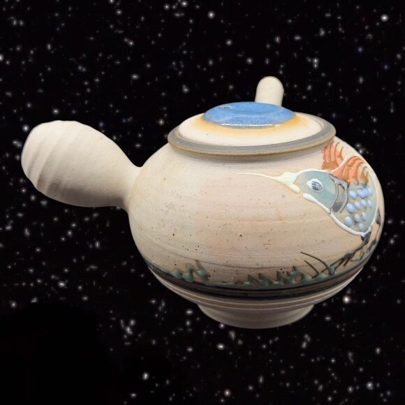 Tonala Talavera Pottery Teapot With Pianted Bird Marked Folk Art Pottery 6”T 4”W - Picture 2 of 16